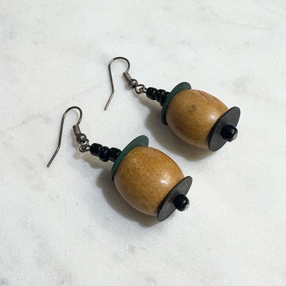 Handmade Bohemian Large Wooden Bead Dangle Earrings - Picture 7 of 13